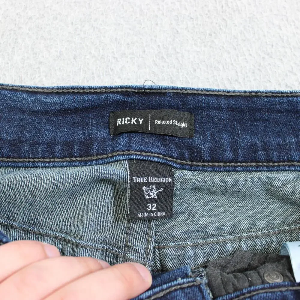True Religion Ricky Relaxed Straight Jean Men 32x34 Dark Wash Blue Denim 90s Y2K